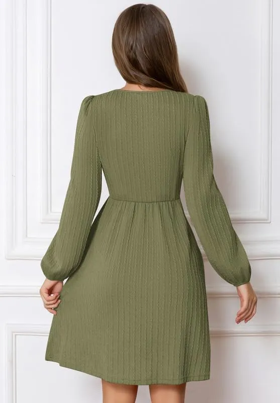 Womens Dresses 2024 Long Sleeve Square Neck Casual Fall Winter Short Tunic Sweater Dress with Pockets