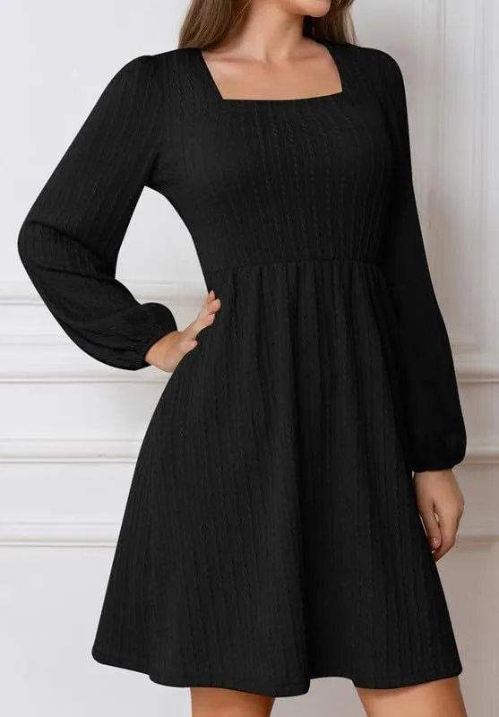 Womens Dresses 2024 Long Sleeve Square Neck Casual Fall Winter Short Tunic Sweater Dress with Pockets