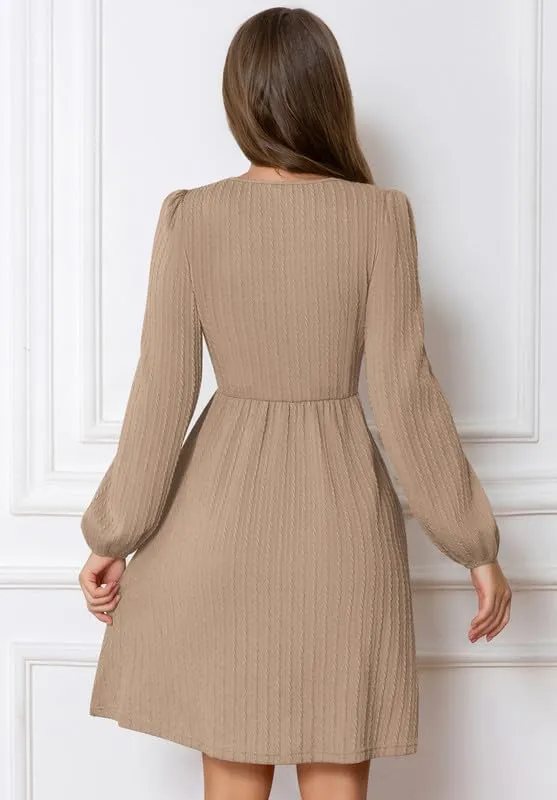 Womens Dresses 2024 Long Sleeve Square Neck Casual Fall Winter Short Tunic Sweater Dress with Pockets