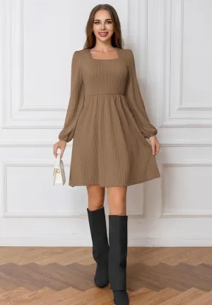 Womens Dresses 2024 Long Sleeve Square Neck Casual Fall Winter Short Tunic Sweater Dress with Pockets