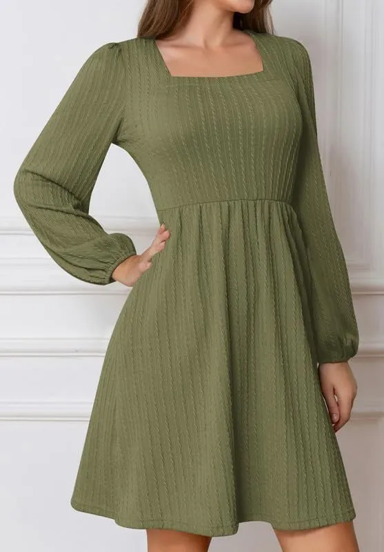 Womens Dresses 2024 Long Sleeve Square Neck Casual Fall Winter Short Tunic Sweater Dress with Pockets