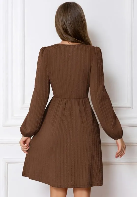 Womens Dresses 2024 Long Sleeve Square Neck Casual Fall Winter Short Tunic Sweater Dress with Pockets