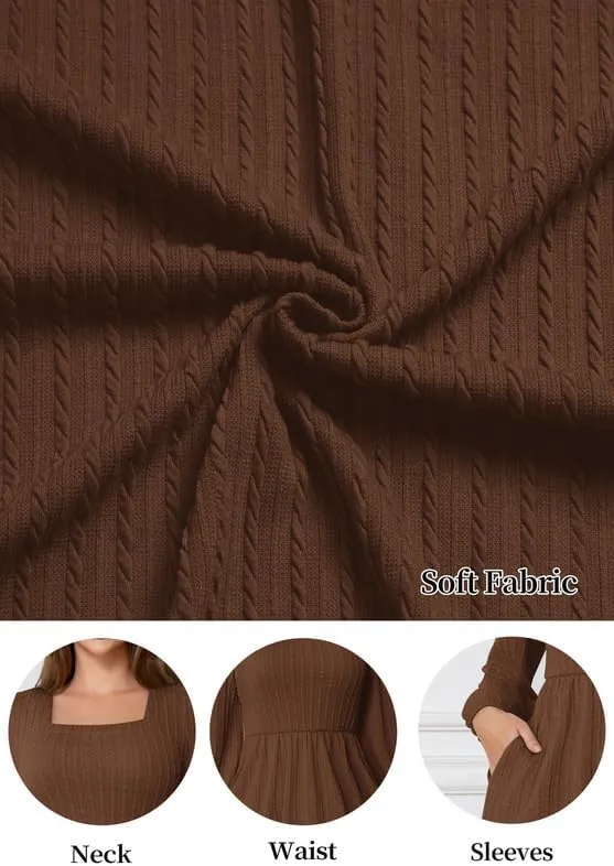 Womens Dresses 2024 Long Sleeve Square Neck Casual Fall Winter Short Tunic Sweater Dress with Pockets