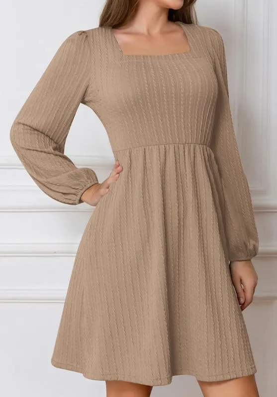 Womens Dresses 2024 Long Sleeve Square Neck Casual Fall Winter Short Tunic Sweater Dress with Pockets