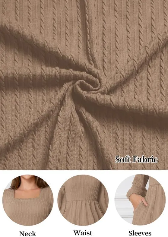 Womens Dresses 2024 Long Sleeve Square Neck Casual Fall Winter Short Tunic Sweater Dress with Pockets
