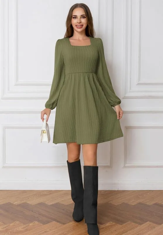 Womens Dresses 2024 Long Sleeve Square Neck Casual Fall Winter Short Tunic Sweater Dress with Pockets
