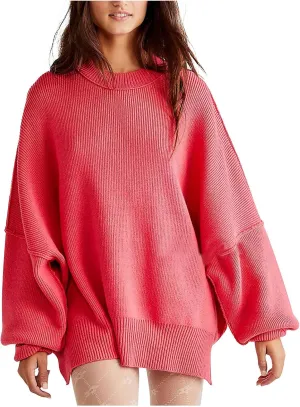 Womens Fall Fashion 2023 Crewneck Oversized Sweaters Batwing Long Sleeve Sweater Side Slit Ribbed Knit Pullover Tops