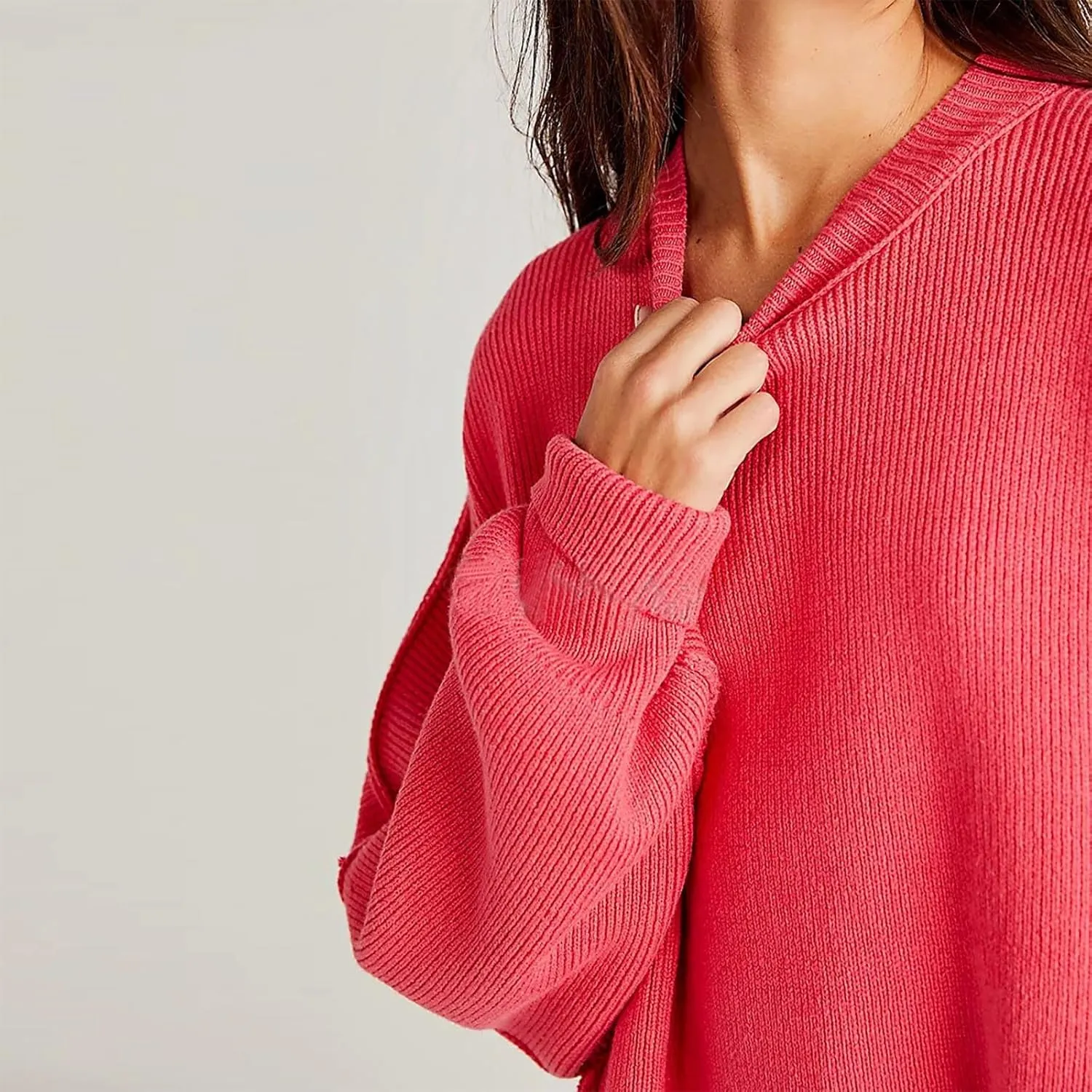 Womens Fall Fashion 2023 Crewneck Oversized Sweaters Batwing Long Sleeve Sweater Side Slit Ribbed Knit Pullover Tops