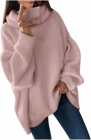 Womens Fall Oversized Sweaters 2023 Fashion Chic Turtleneck Batwing Long Sleeve Jumper Tops Soft Knitted Pullover