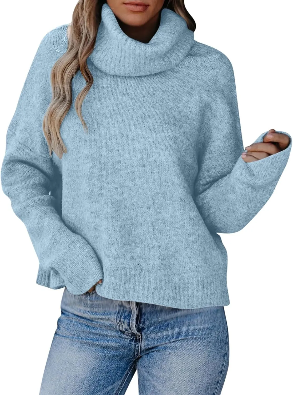 Womens Fall Tops Trendy Casual Turtleneck Sweaters Soft Warm Winter Knitted Sweaters Plus Size Jumper Tops
