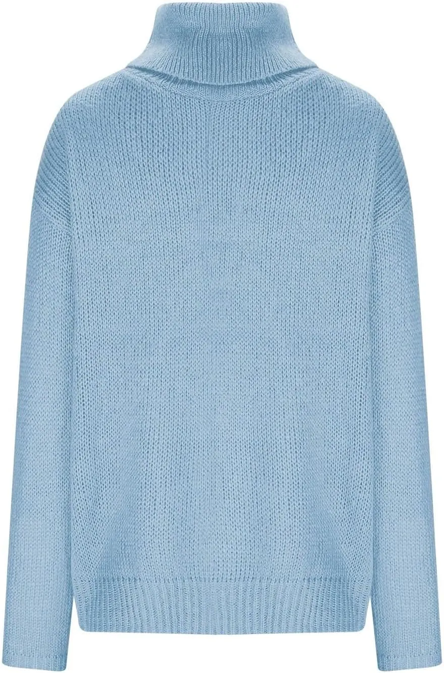Womens Fall Tops Trendy Casual Turtleneck Sweaters Soft Warm Winter Knitted Sweaters Plus Size Jumper Tops