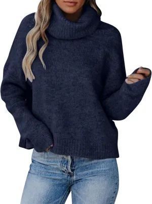 Womens Fall Tops Trendy Casual Turtleneck Sweaters Soft Warm Winter Knitted Sweaters Plus Size Jumper Tops
