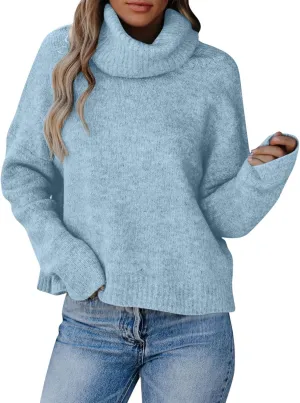 Womens Fall Tops Trendy Casual Turtleneck Sweaters Soft Warm Winter Knitted Sweaters Plus Size Jumper Tops