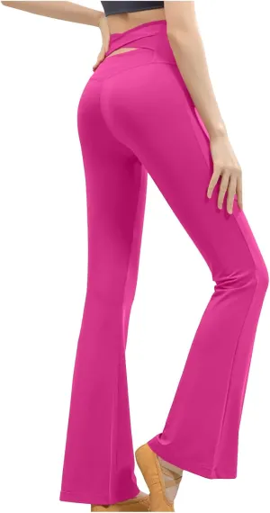 Womens Flare Leg Bootcut Sports Leggings Pants Spandex High Waisted Leggings Shapewear Stretch Pull-on Jeggings