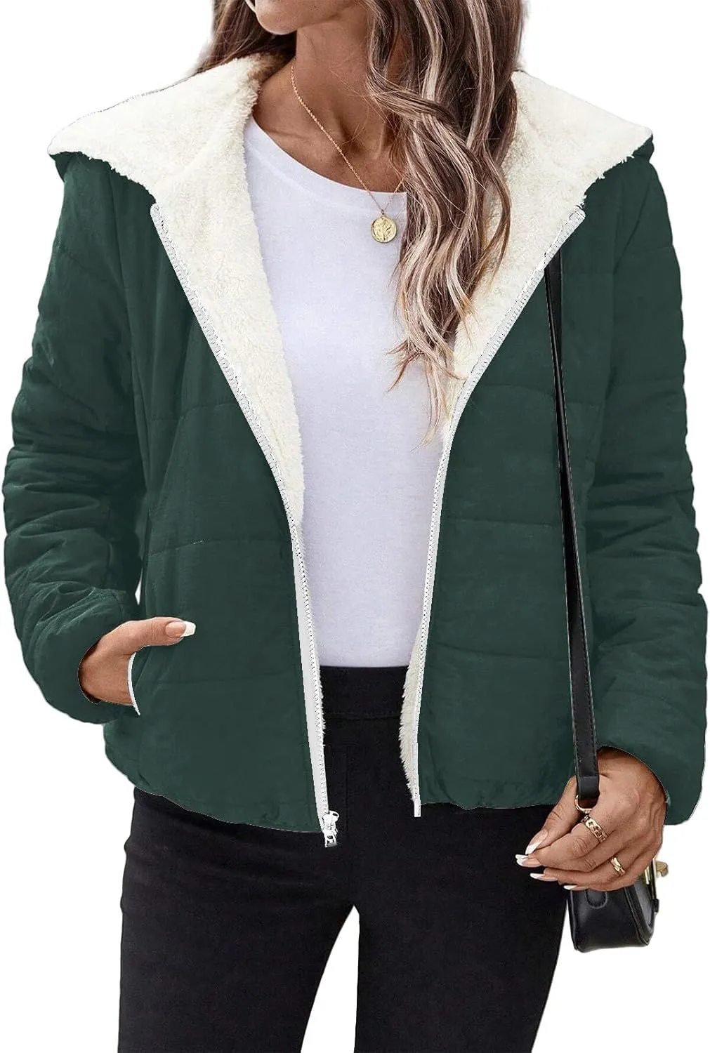Womens Fleece Sherpa Lined Jackets Casual Full Zip Up Hoodie Loose Fit Sweatshirt Jacket Coat