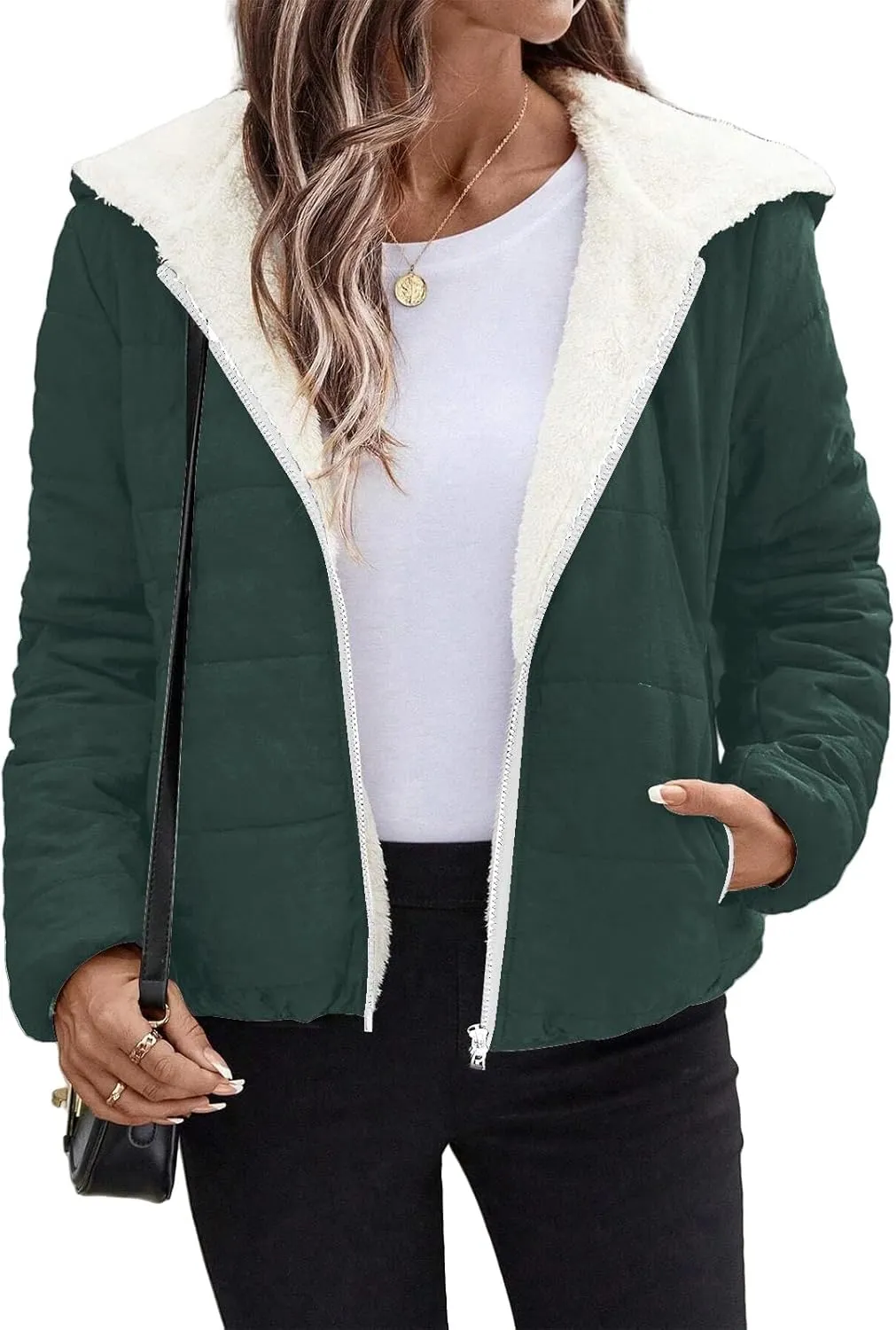 Womens Fleece Sherpa Lined Jackets Casual Full Zip Up Hoodie Loose Fit Sweatshirt Jacket Coat