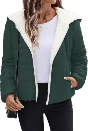 Womens Fleece Sherpa Lined Jackets Casual Full Zip Up Hoodie Loose Fit Sweatshirt Jacket Coat