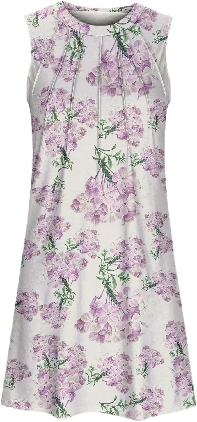 Womens Floral Sun Dresses Petite Beach Vacation Sleeveless Mini Boho Dress Cocktail Party Summer Swimsuit Coverup
