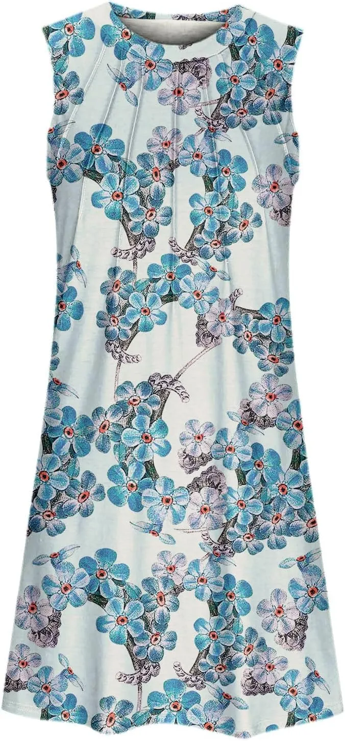 Womens Floral Sun Dresses Petite Beach Vacation Sleeveless Mini Boho Dress Cocktail Party Summer Swimsuit Coverup