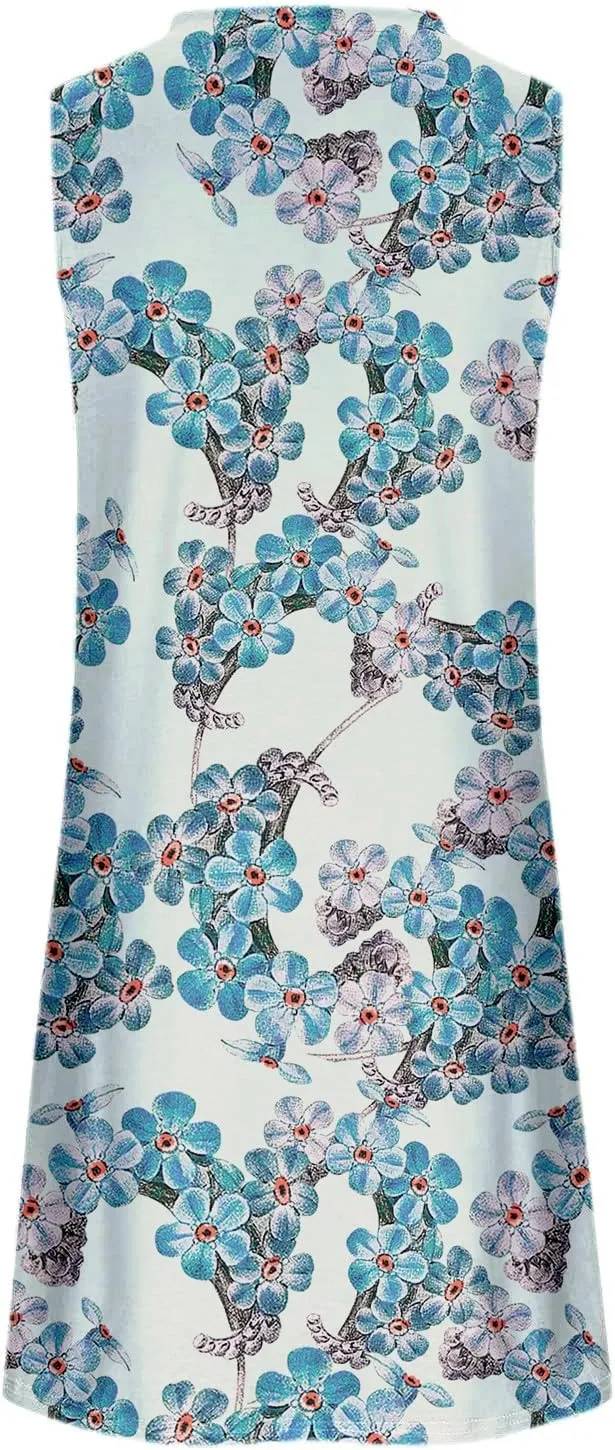 Womens Floral Sun Dresses Petite Beach Vacation Sleeveless Mini Boho Dress Cocktail Party Summer Swimsuit Coverup