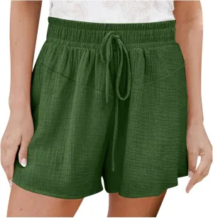Women's Green Solid Cotton Linen Bermuda Shorts