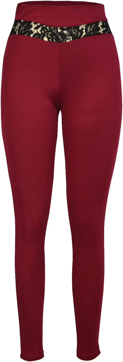 Women's High Waisted Leggings Sexy Lace Stretchy Pull-on Jeggings Butt Lift Shapewear Firm Compression Leggings