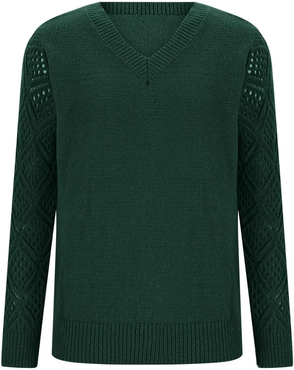 Women's Hollow Out Long Sleeve Sweater Casual V-Neck Chunky Knit Sweater Lightweight Pullover Sweater Fashion Design