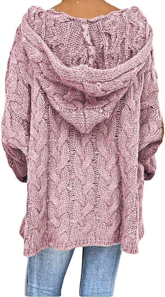 Womens Hooded Sweaters Oversized Chunky Knitted Sweater Fall Fashion 2023 Long Sleeve Jumper Tops V Neck Pullovers