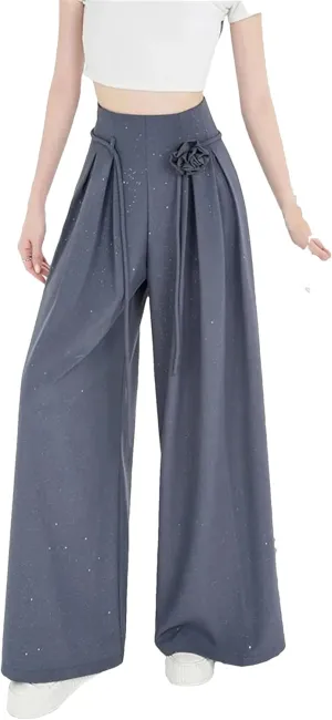 Women's Ice Silk Wide-Leg Pants High Waist Suit Pants Loose Straight Leg Casual Trousers