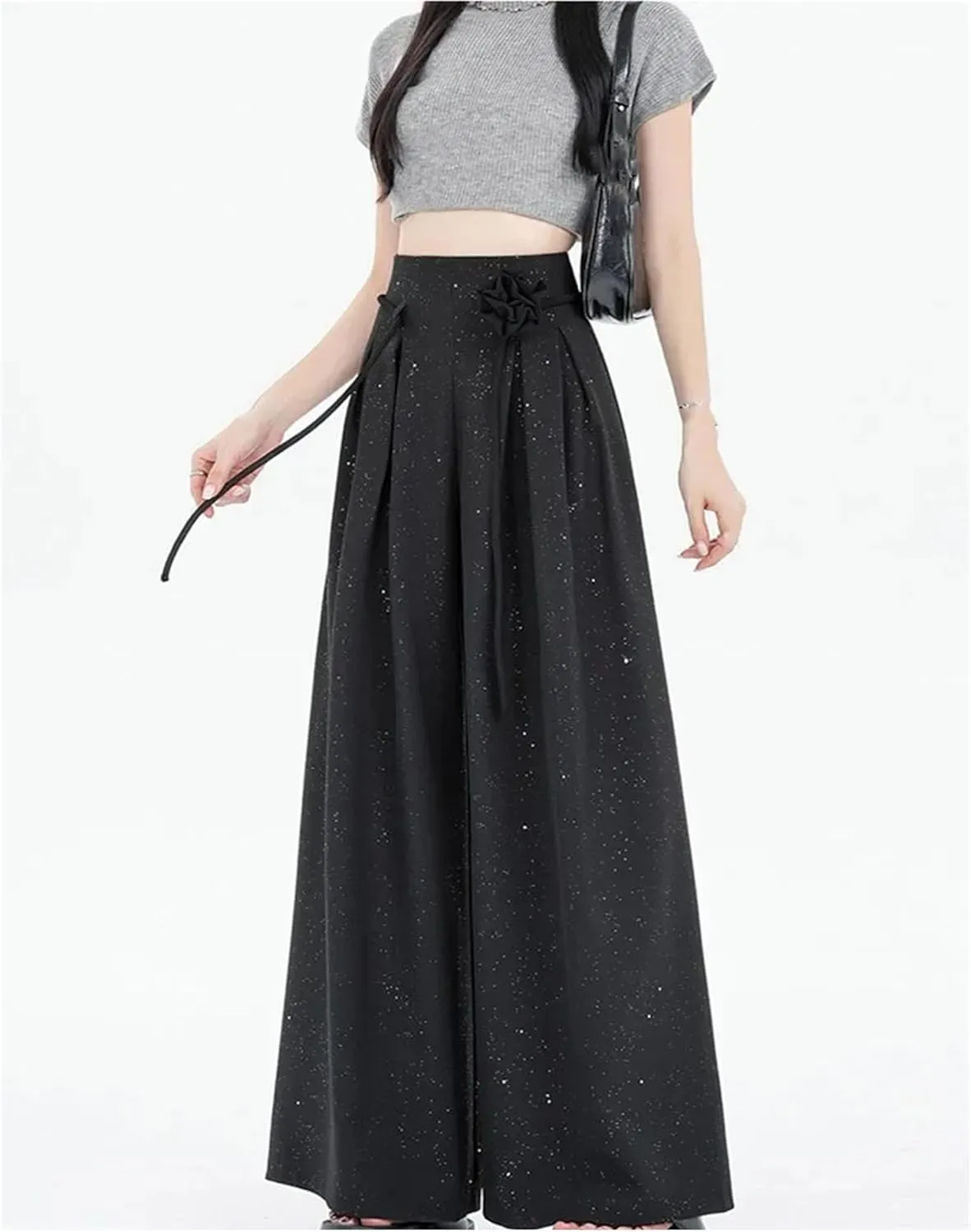 Women's Ice Silk Wide-Leg Pants High Waist Suit Pants Loose Straight Leg Casual Trousers