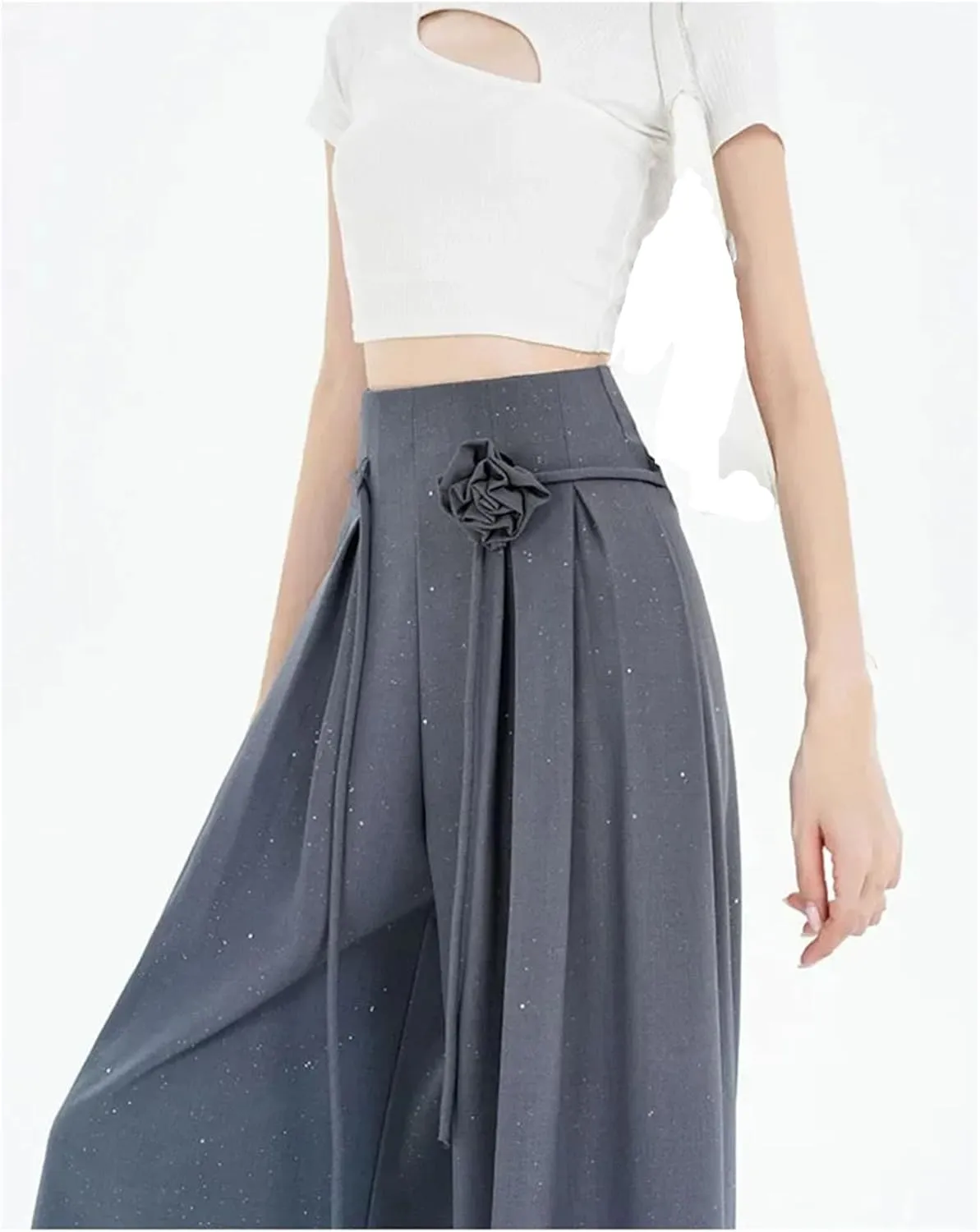Women's Ice Silk Wide-Leg Pants High Waist Suit Pants Loose Straight Leg Casual Trousers