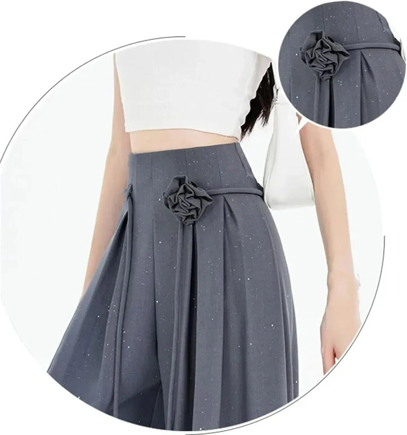 Women's Ice Silk Wide-Leg Pants High Waist Suit Pants Loose Straight Leg Casual Trousers