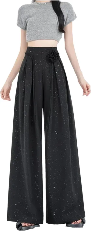 Women's Ice Silk Wide-Leg Pants High Waist Suit Pants Loose Straight Leg Casual Trousers
