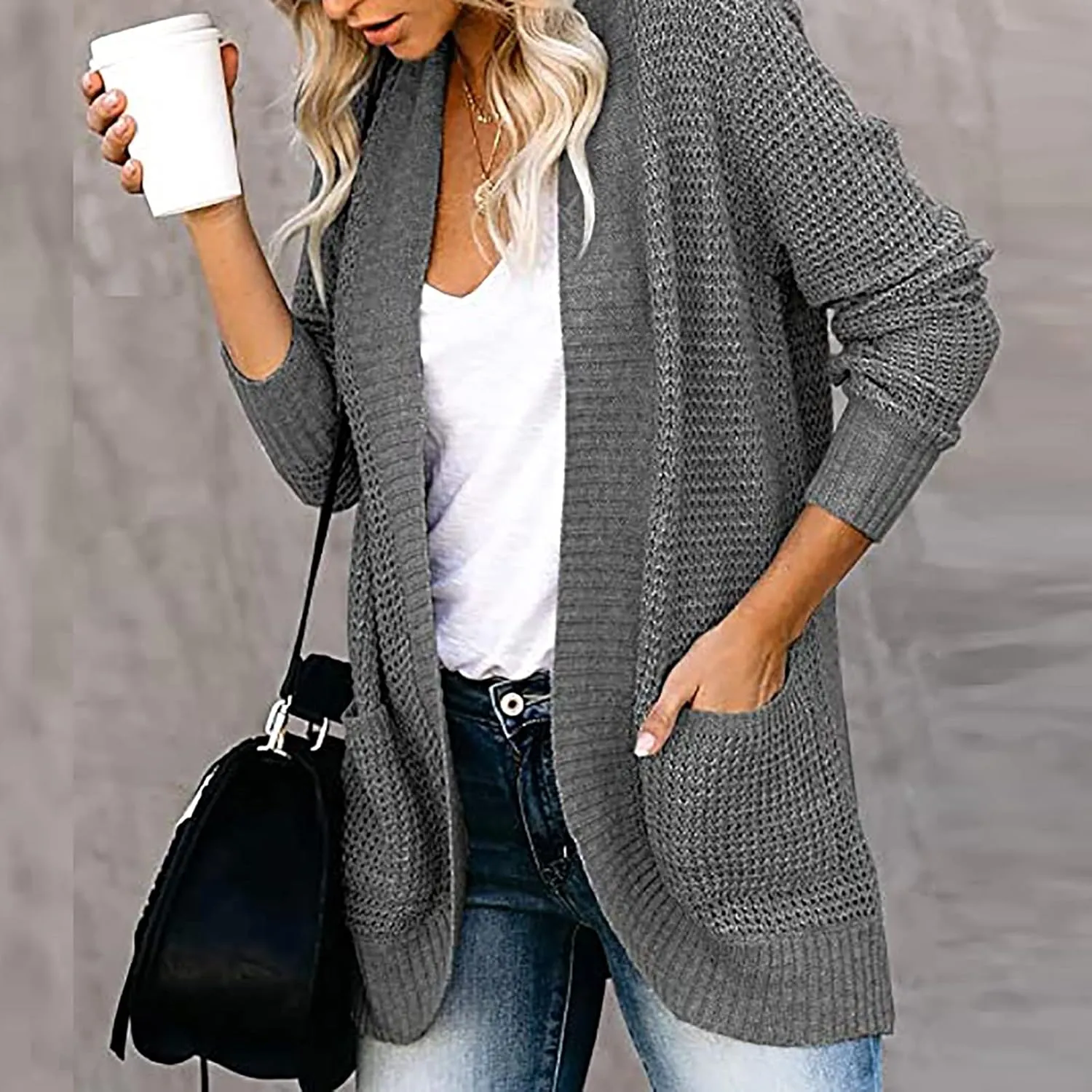 Womens Lightweight Cardigan Sweater Open Front Chunky Knit Sweaters 2023 Fall Winter Outerwear Long Sleeve Jumper