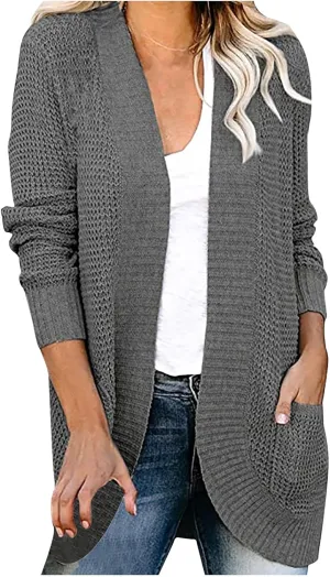 Womens Lightweight Cardigan Sweater Open Front Chunky Knit Sweaters 2023 Fall Winter Outerwear Long Sleeve Jumper