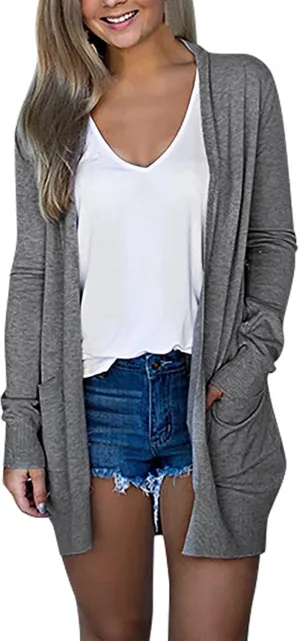 Womens Lightweight Summer Cardigan with Pockets Plus Size Long Sleeve Casual Comfy Thin Open Front Kimono Cardigans