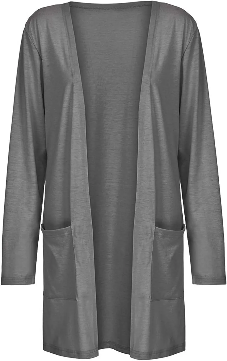 Womens Lightweight Summer Cardigan with Pockets Plus Size Long Sleeve Casual Comfy Thin Open Front Kimono Cardigans