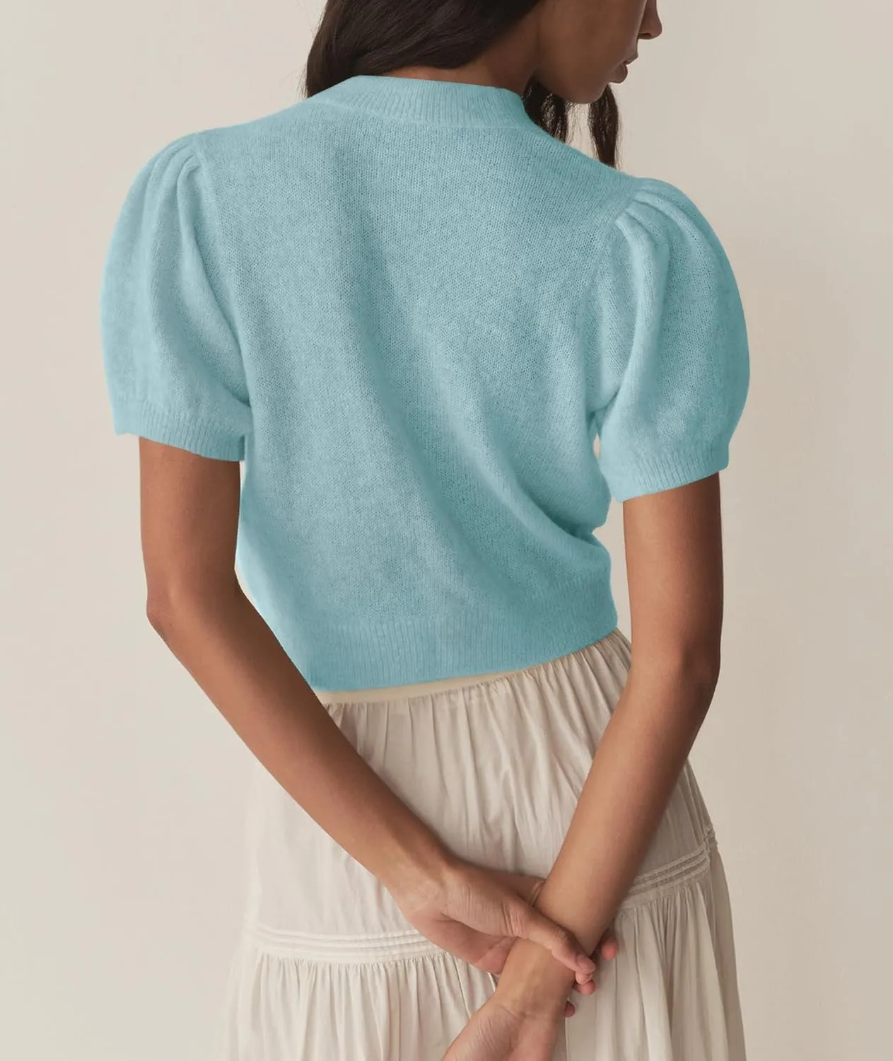 Womens Lightweight Summer Puff Short Sleeve Cardigan Sweaters Button up Y2k Knit Thin Cropped Cardigans