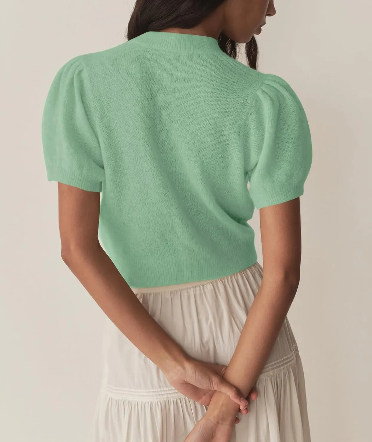 Womens Lightweight Summer Puff Short Sleeve Cardigan Sweaters Button up Y2k Knit Thin Cropped Cardigans