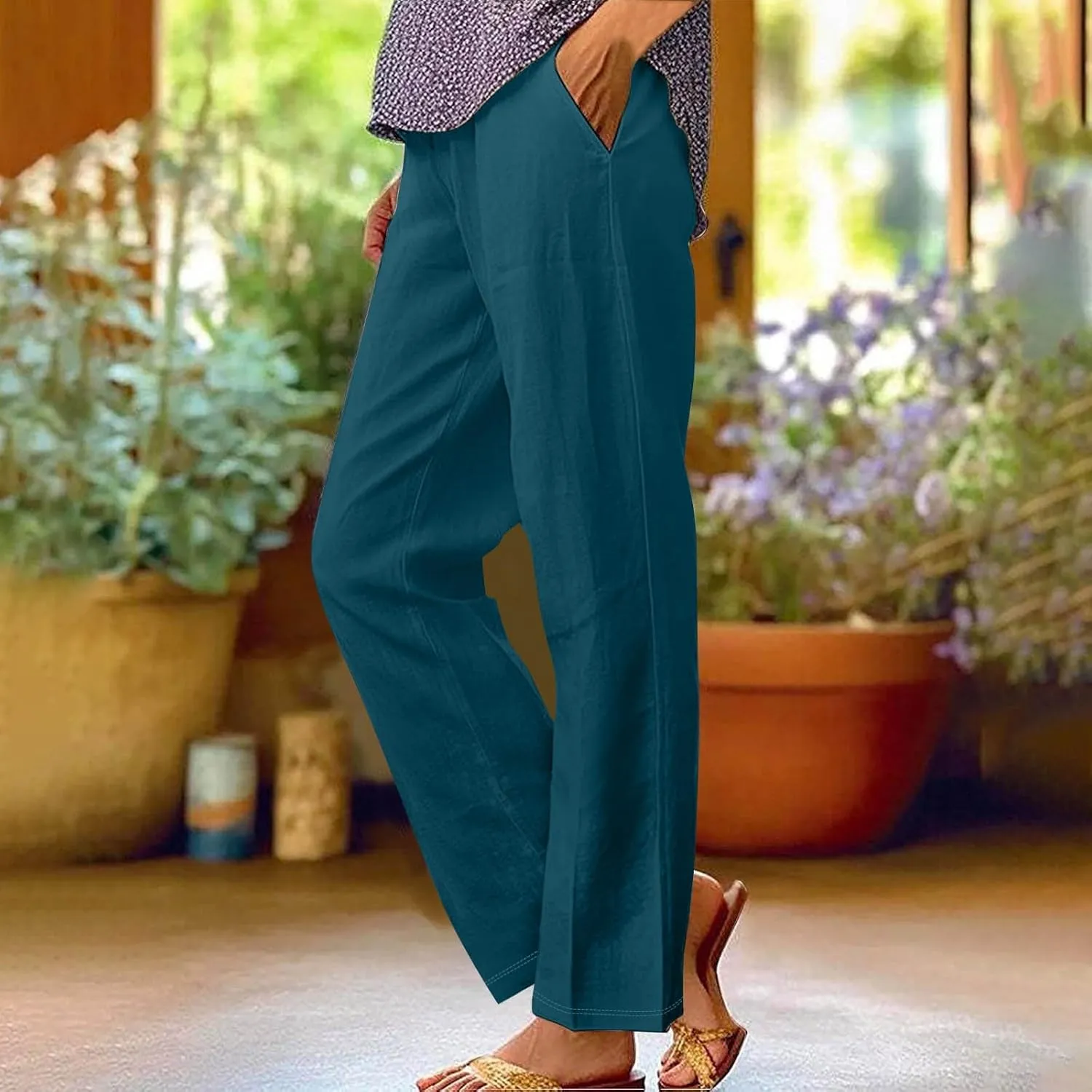 Womens Linen Casual High Waist Pants 2025 Trendy Straight Wide Leg Boho Flowy Trouser Work Dressy Palazzo Casual Pant