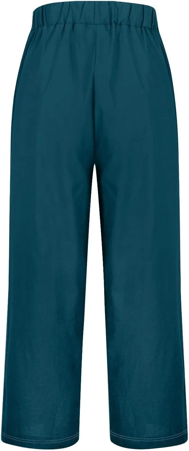 Womens Linen Casual High Waist Pants 2025 Trendy Straight Wide Leg Boho Flowy Trouser Work Dressy Palazzo Casual Pant