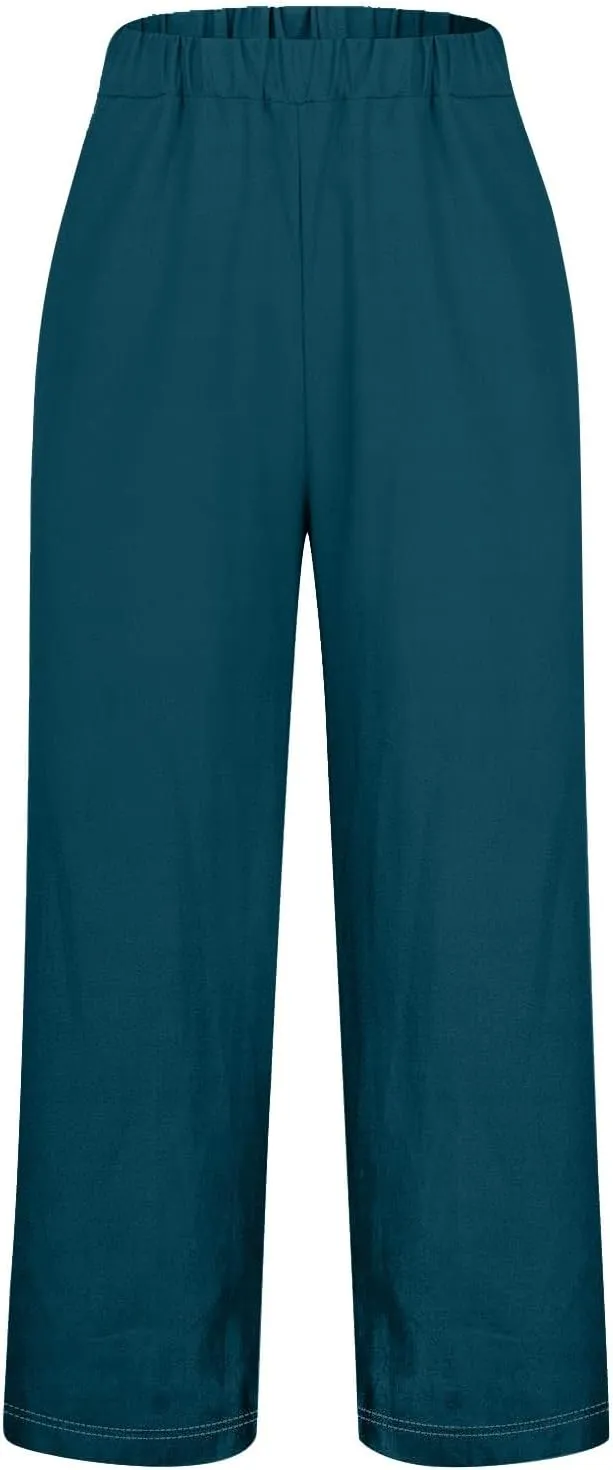 Womens Linen Casual High Waist Pants 2025 Trendy Straight Wide Leg Boho Flowy Trouser Work Dressy Palazzo Casual Pant