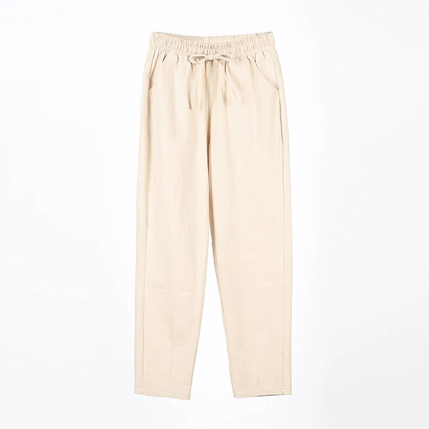 Womens Linen Pants Straight Leg Trousers 2025 Summer Casual Elastic Drawstring Pant Cotton Beach Lounge with Pocket