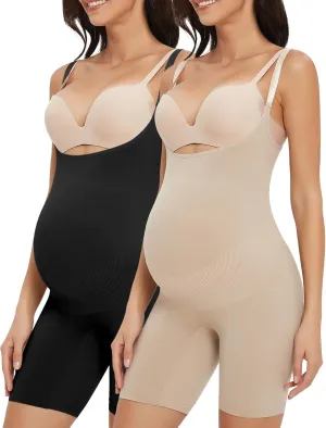 Women's Maternity Bodysuit Pregnancy Shapewear Shorts Bump Support Bustless Adjustable Straps Romper Jumpsuit