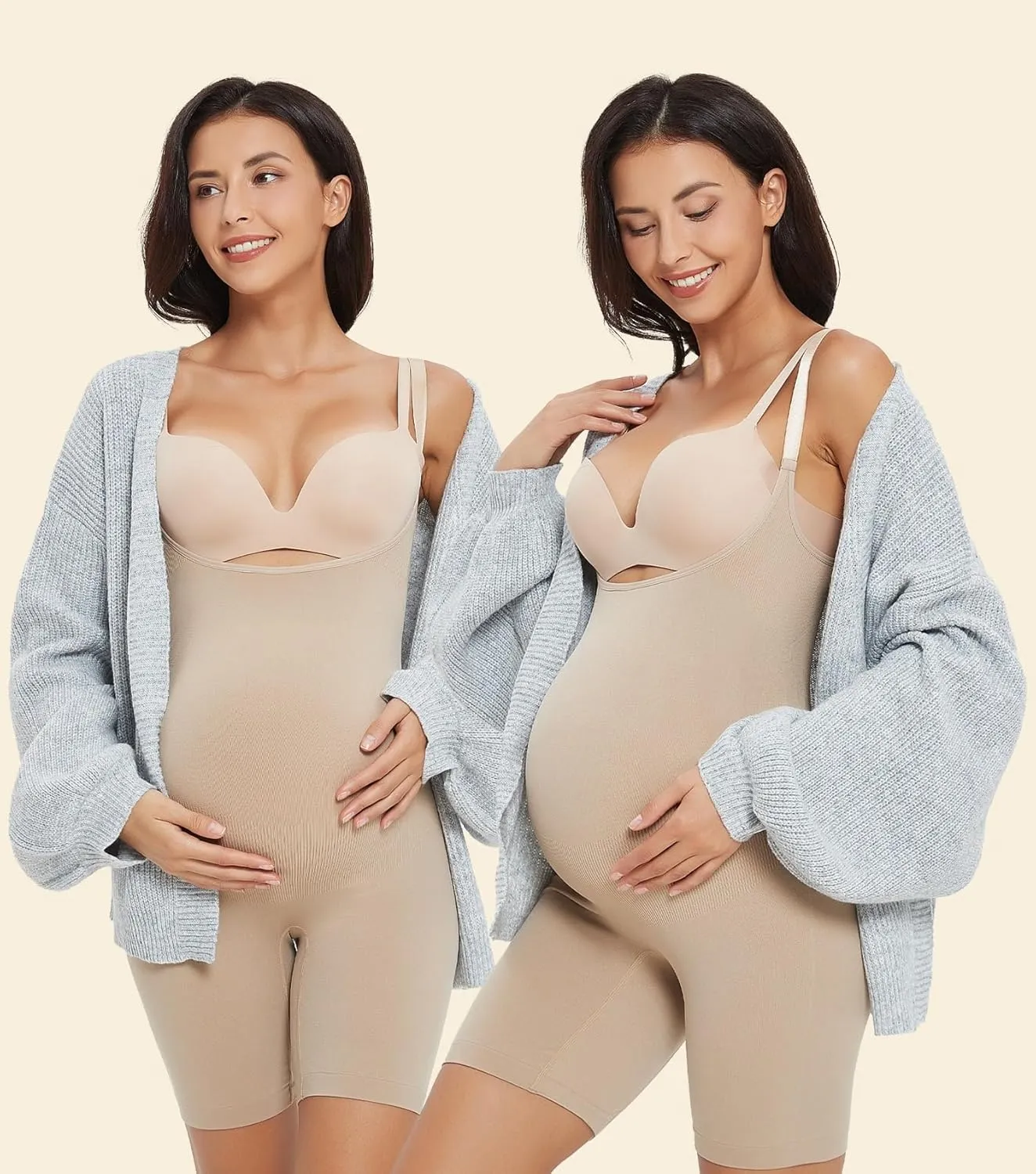 Women's Maternity Bodysuit Pregnancy Shapewear Shorts Bump Support Bustless Adjustable Straps Romper Jumpsuit