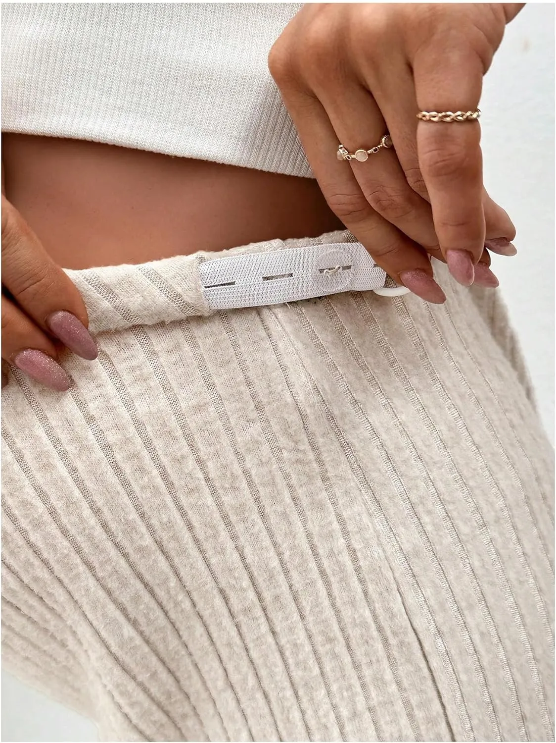 Women's Maternity Elastic High Waist Shorts Ribbed Knit Knot Front Ruffle Trim Pregnancy Pajama Sleep Shorts