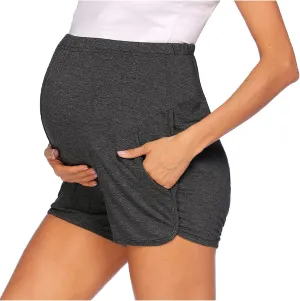 Women's Maternity Shorts Over Belly Pregnancy Lounge Workout Running Pajama Lightweight Sleep Shorts with Pockets