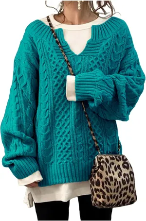 Womens Oversized Sweater 2023 V Neck Solid Knit Tunic Pullover Tops Casual Loose Trendy Warm Chunky Fall Blouse
