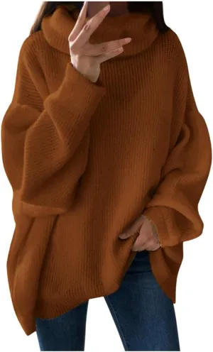Women's Oversized Turtleneck Sweaters Soft Cozy Chunky Knit Pullover Sweater Slouchy Batwing Sleeve Jumper Tops