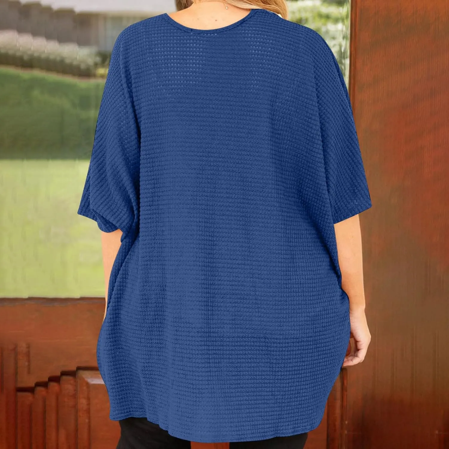 Women's Plus Size Waffle Cardigan Summer Fashion Lightweight Short Sleeve Open Front Cardigans Beach Cover Up